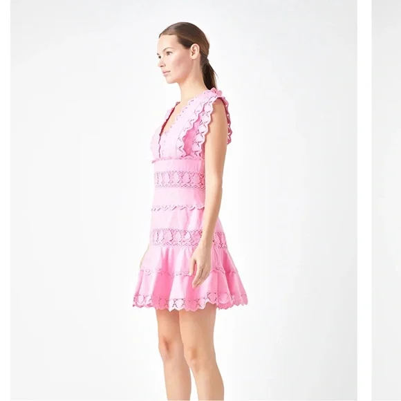 Endless Rose pink lace spring dress size small feminine cotton & linen lined - Picture 2 of 16